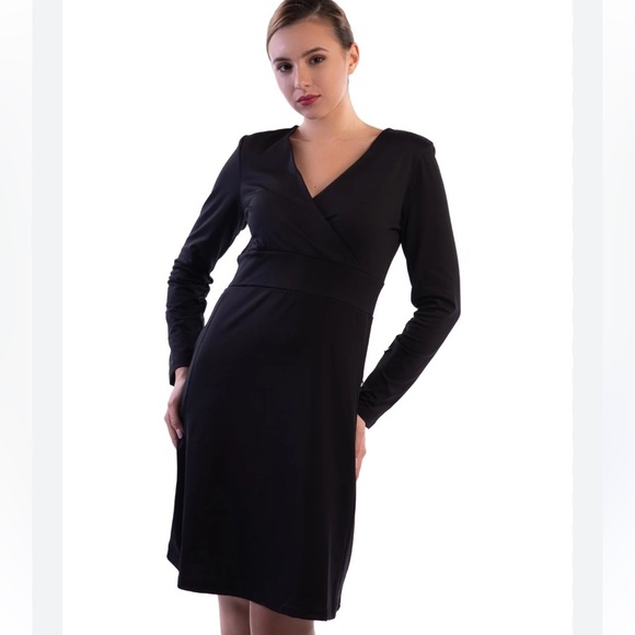 SCOTTeVEST Daphne Faux Wrap Black Long Sleeve Travel Commute Dress Size M1 (XXL) - Picture 1 of 11